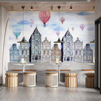 Watercolor Amsterdam street wallpaper with a dreamy vibe A810