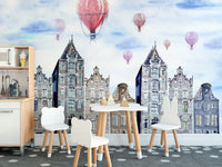 Elegant watercolor Amsterdam wallpaper for modern interiors A810