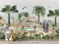 Watercolor Animals near water Pond Wallpaper - Giffywalls