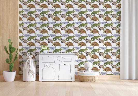 Vanity corner with Watercolor Animals Tortoise Crocodile Whale Wallpaper