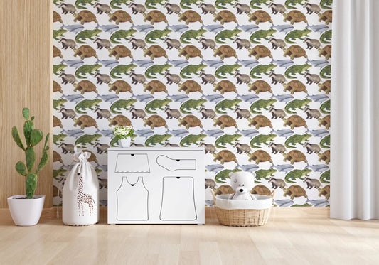 Vanity corner with Watercolor Animals Tortoise Crocodile Whale Wallpaper