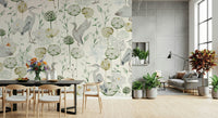 Soft cream background wall covering featuring Watercolor Bird Haven.