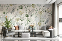 Watercolor Bird Haven wallpaper with elegant white heron art.