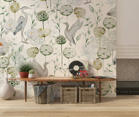 Graceful waterfowl mural design Watercolor Bird Haven print.