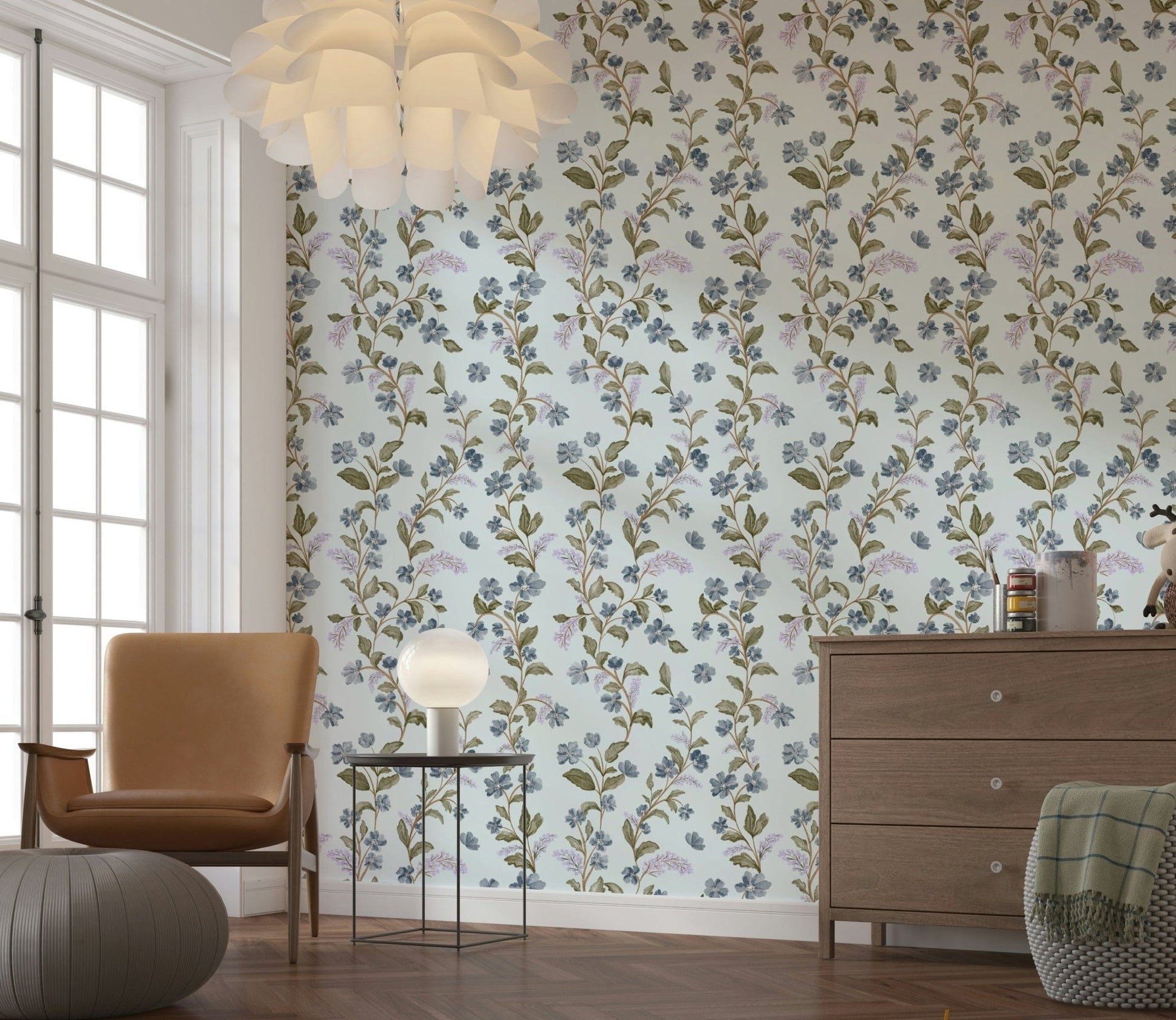 Premium Watercolor Bloom Serenity wallpaper showing vines and blossoms.