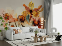 Watercolor Bloom Wall Mural pairs naturally with this lounge and its light neutral styling, GD7915