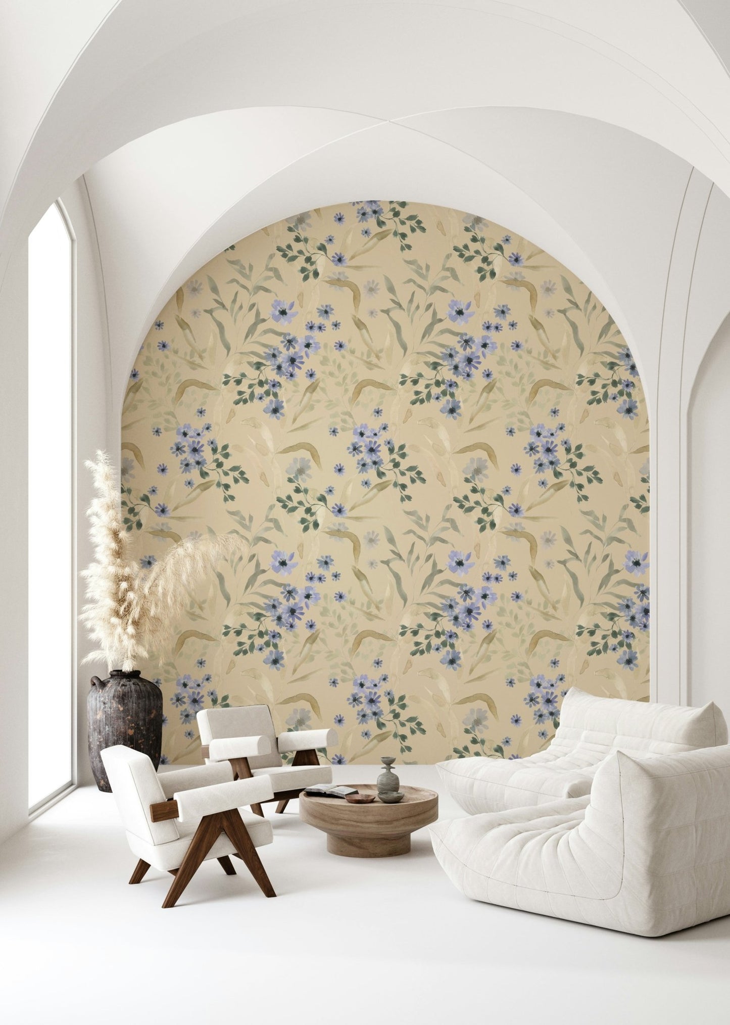 Soft botanical Watercolor Bloom Wallpaper pattern, elegant and dreamy look.