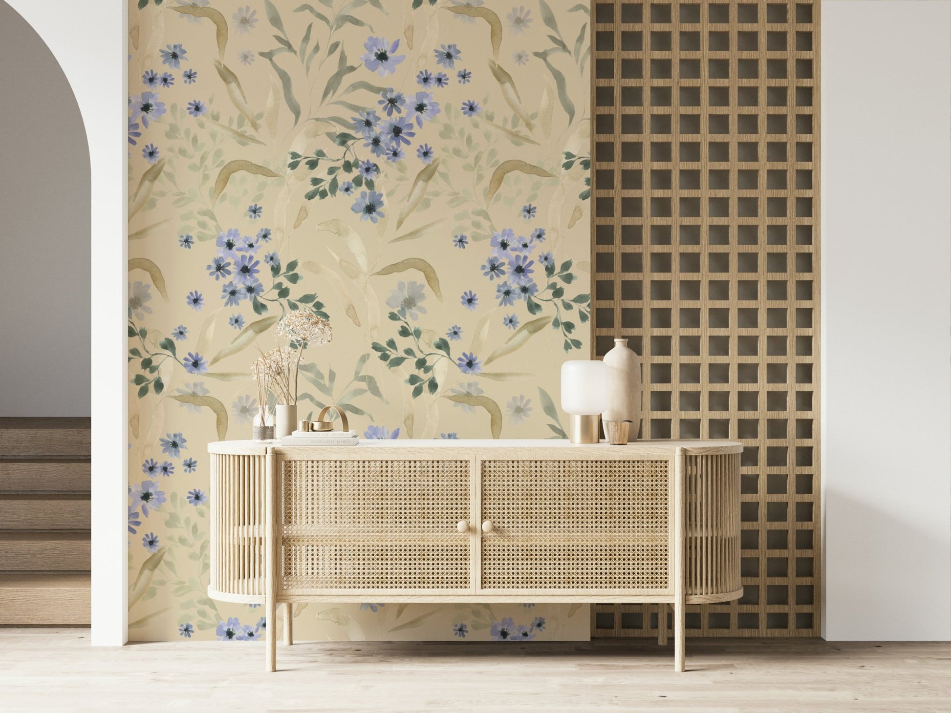 Serene Watercolor Bloom Wallpaper design, perfect for any interior space.