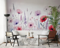 Delicate pastel flowers illustrated on wall mural