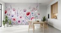 Minimal floral watercolor mural for modern interiors