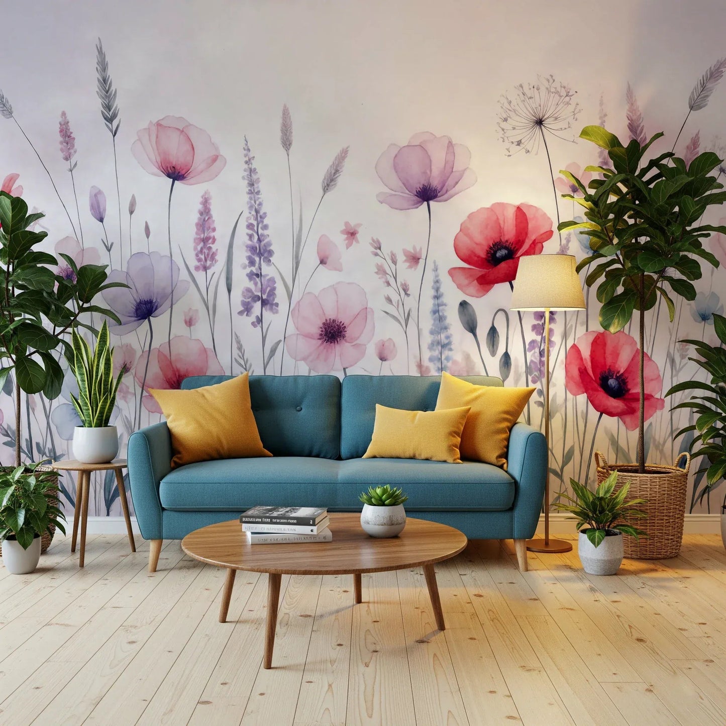 Pastel flower wall mural for calm bedroom décor