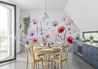 Watercolor Bloomscape Wall Mural with gentle botanicals