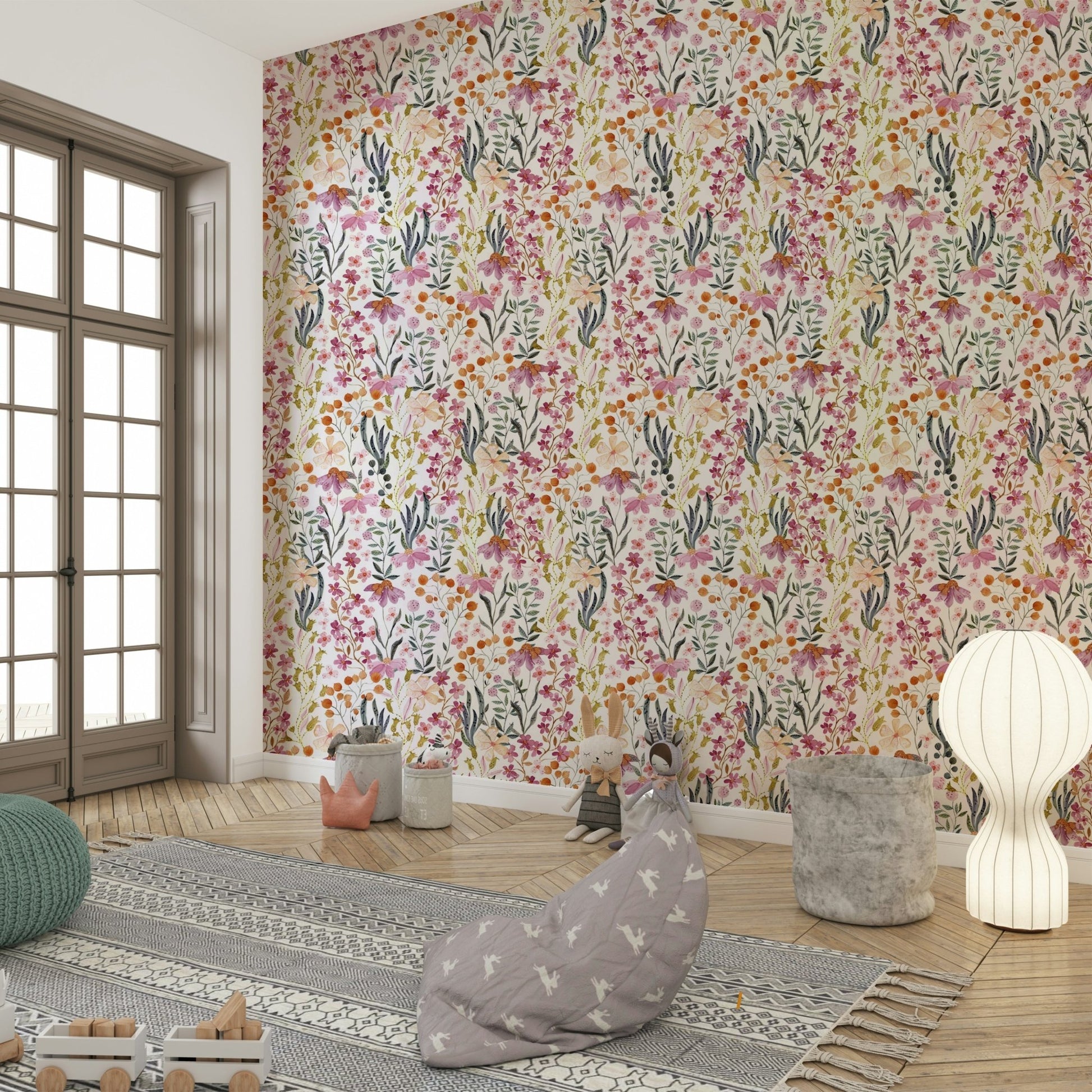 Watercolor blossom garden wallpaper in soft tones, GD1541