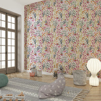 Watercolor blossom garden wallpaper in soft tones, GD1541