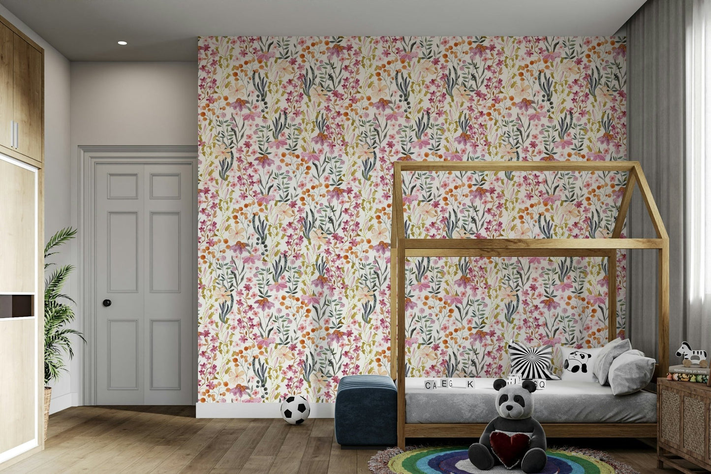 Blooming flowers wall covering with artistic brushwork, GD1541
