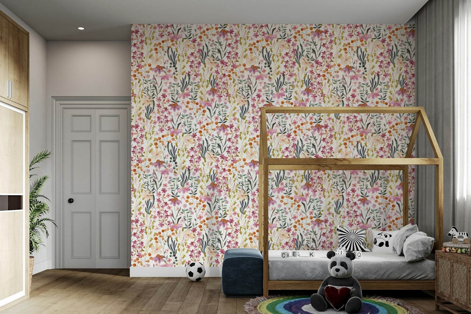 Blooming flowers wall covering with artistic brushwork, GD1541