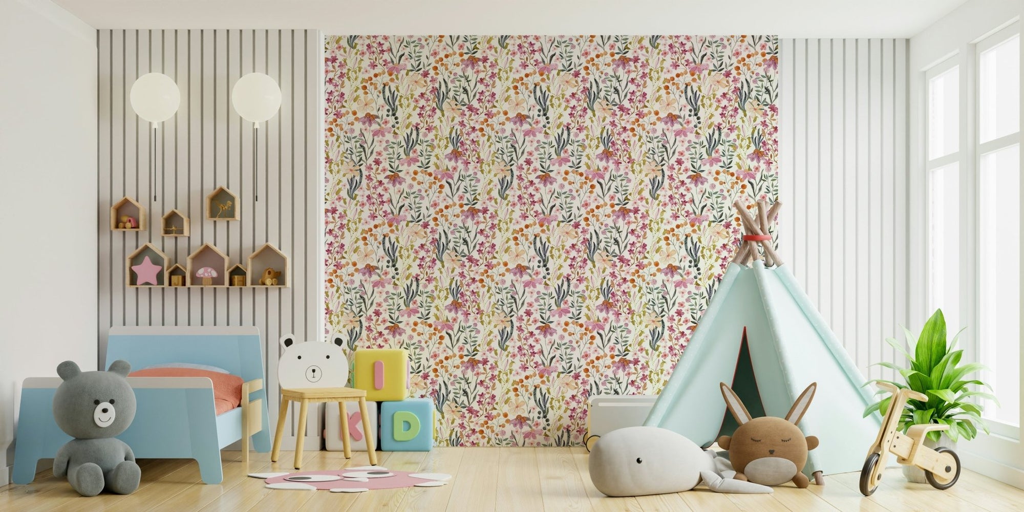 Artistic garden wall design with blooming flowers, GD1541