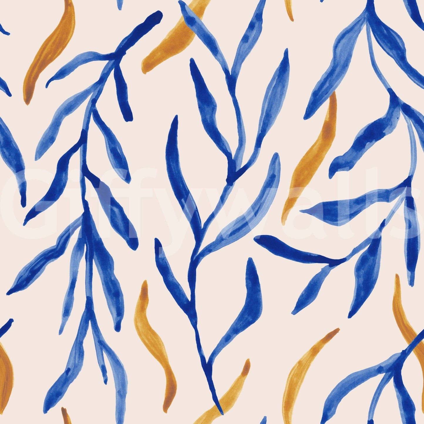 Contemporary entryway decor with the Watercolor Blue & Gold Botanical Wallpaper., GD6514