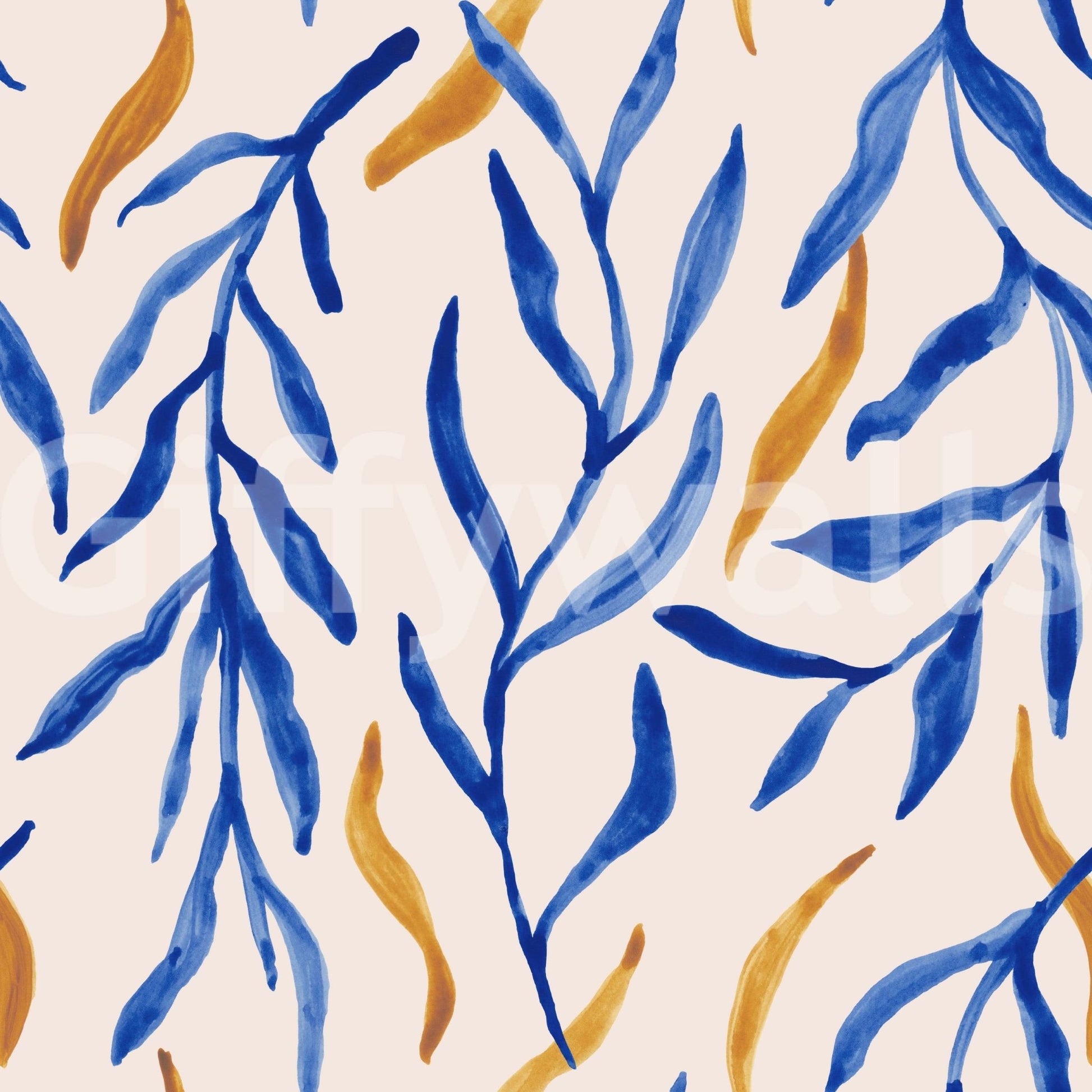 Contemporary entryway decor with the Watercolor Blue & Gold Botanical Wallpaper., GD6514
