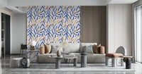 Detailed abstract foliage on the Watercolor Blue & Gold Botanical Wallpaper., GD6514