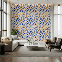 Artistic blue and gold leaves on Watercolor Blue & Gold Botanical Wallpaper., GD6514