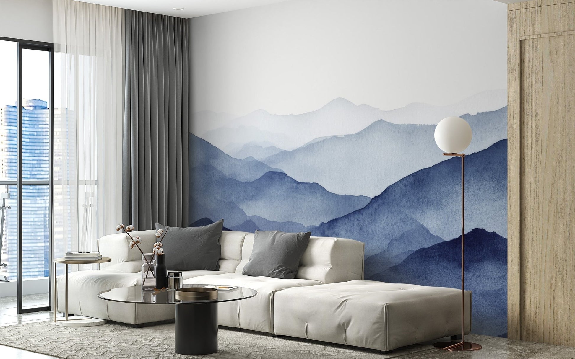 Watercolor Blue Mountain Wallpaper adds elegance to living rooms 
C462