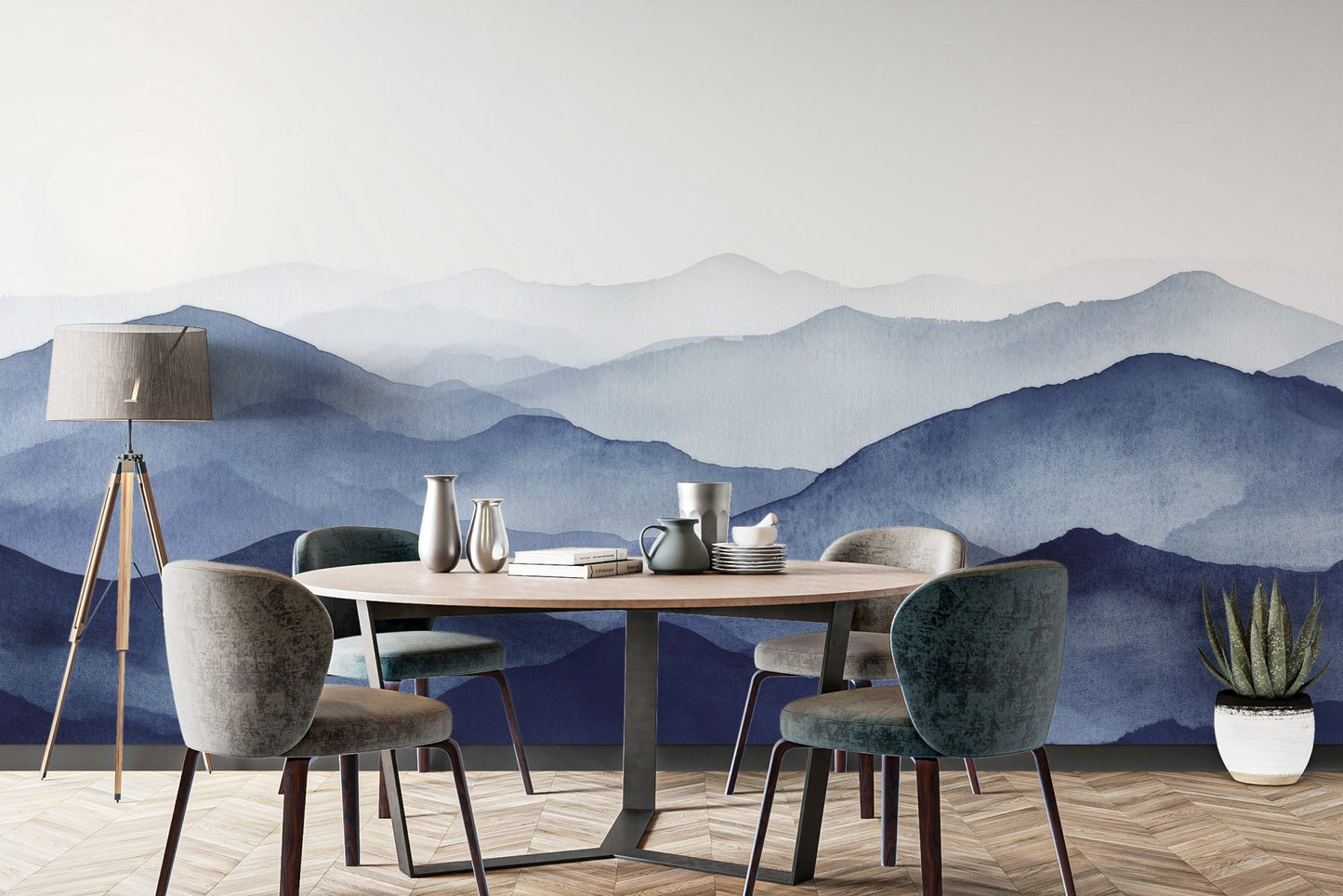 Watercolor mountain design brings tranquility to dining spaces 
C462