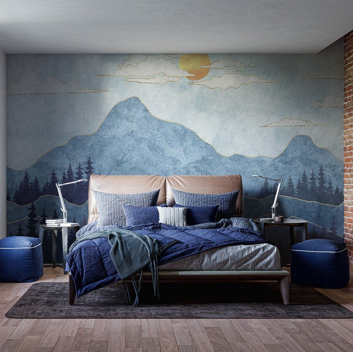 Watercolor Blue Mountain Wallpaper Mural for Walls mountain-28