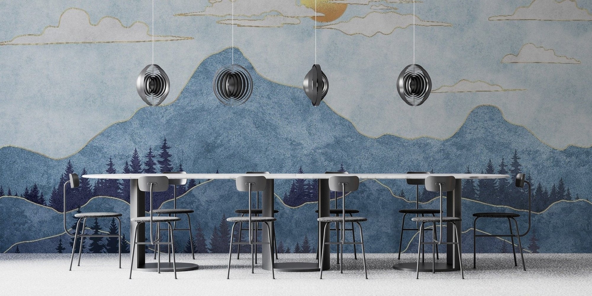 Watercolor Blue Mountain Wallpaper Murals mountain-28
