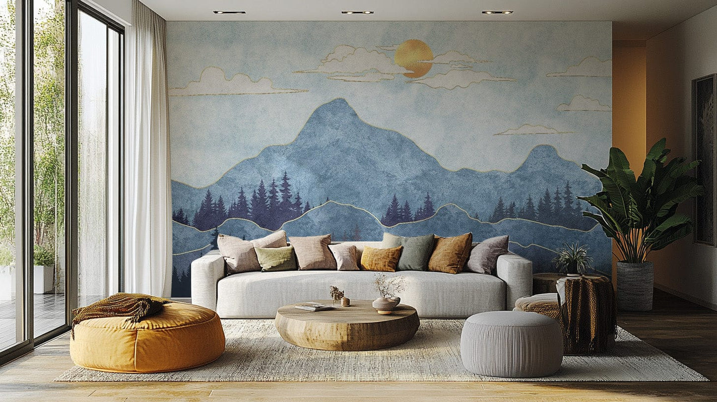 Watercolor Blue Mountain Wallpaper Murals - Giffywalls mountain-28