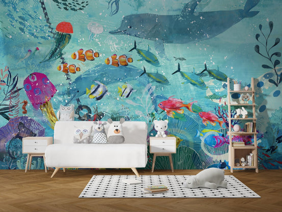 watercolor blue underwater Fish wallpaper B148