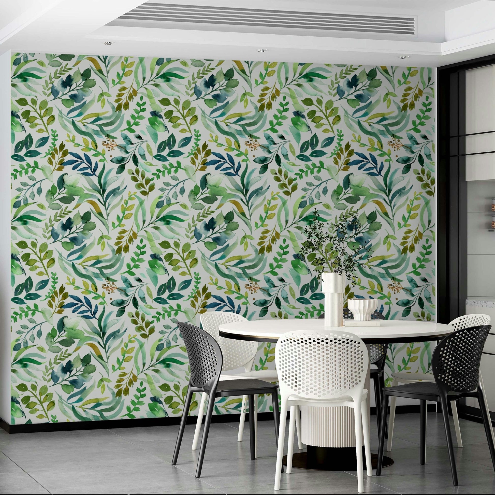 Natural leaves wallpaper in a watercolor finish, GD1540