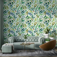 Green leafy pattern wallpaper for calming spaces, GD1540