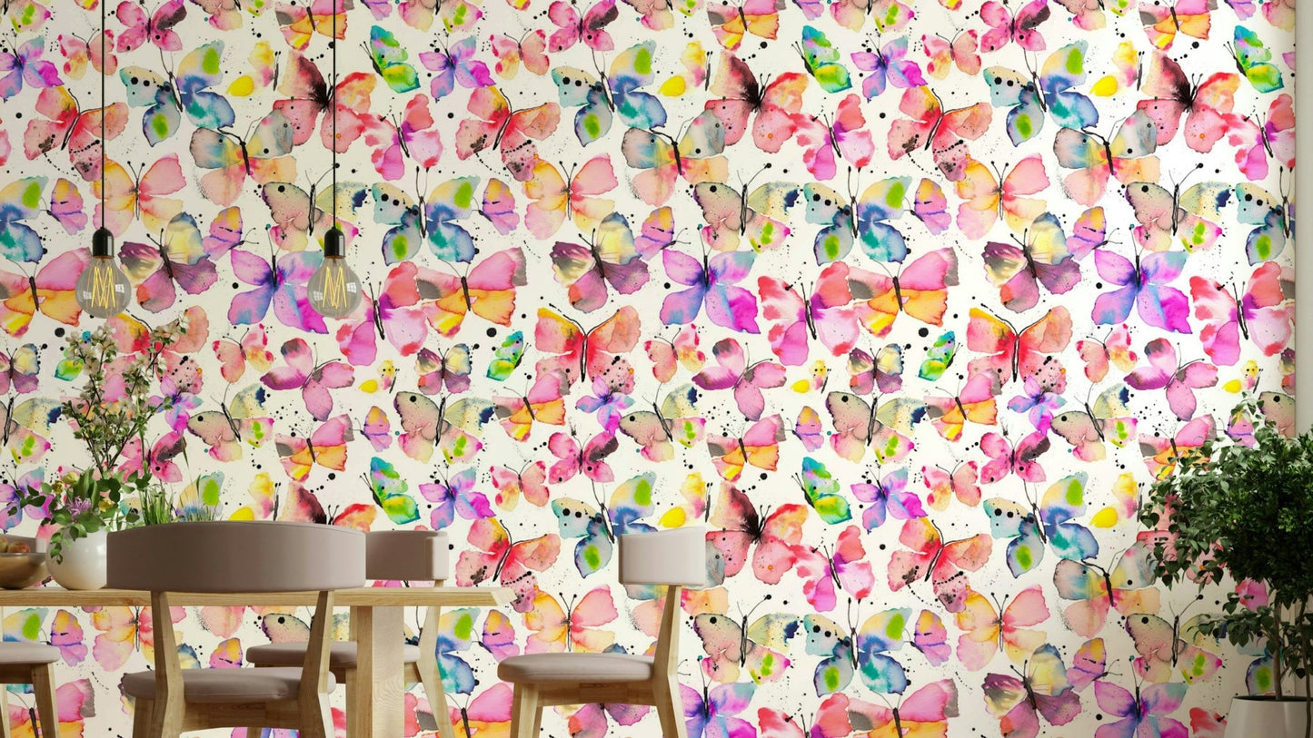 Watercolor butterflies wallpaper in soft tones

