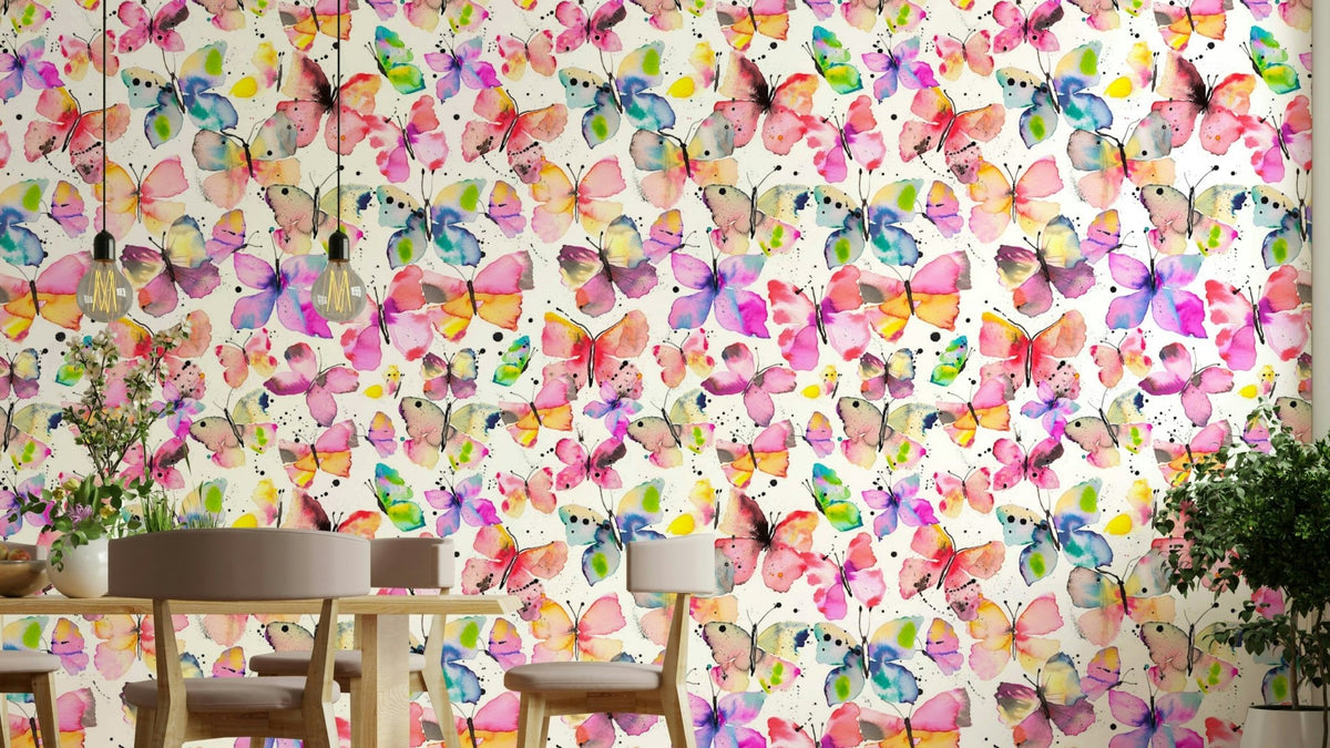 Watercolor butterflies wallpaper in soft tones, GD1542
