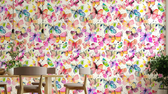 Watercolor butterflies wallpaper in soft tones, GD1542