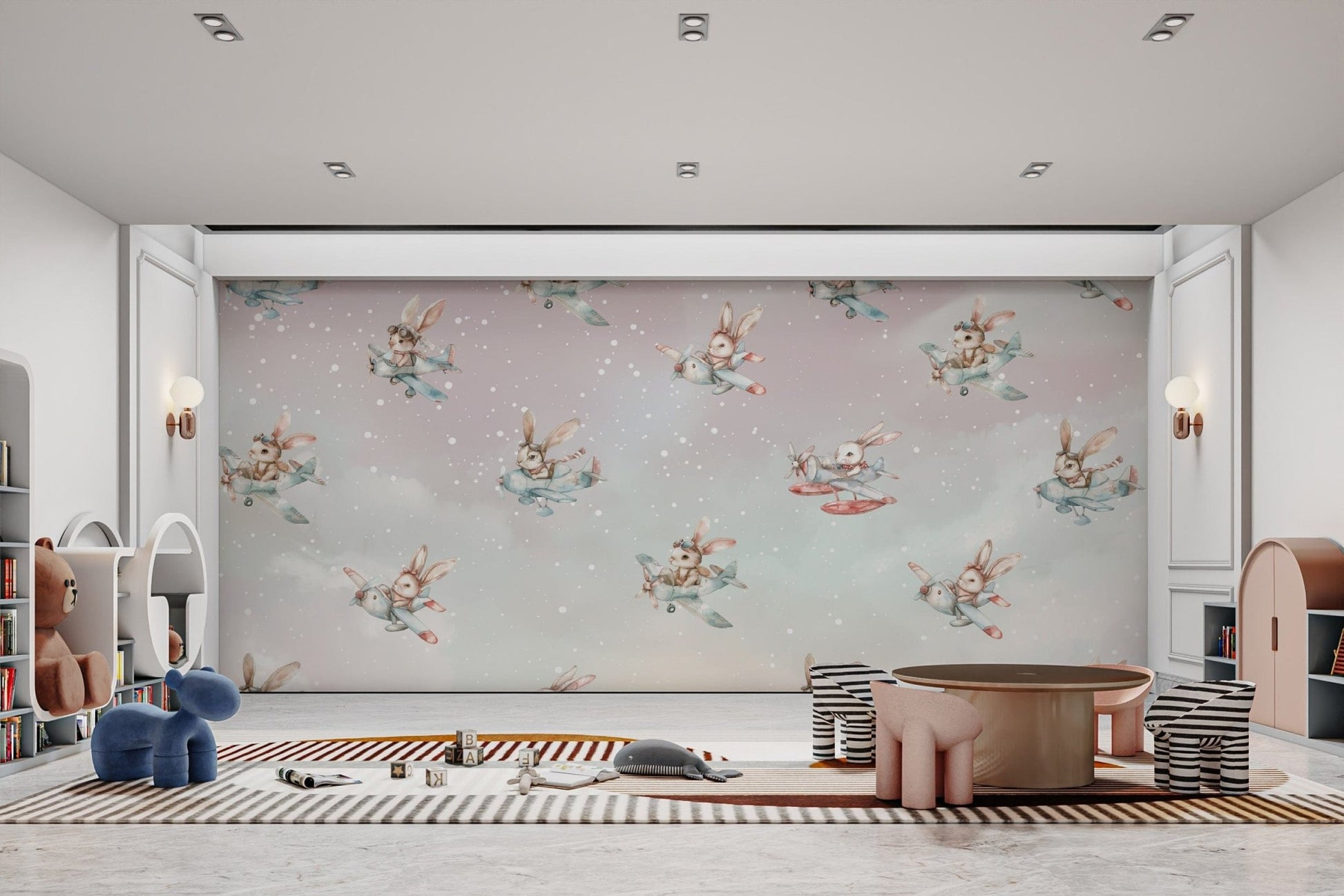 Sky adventure bunny pilot mural