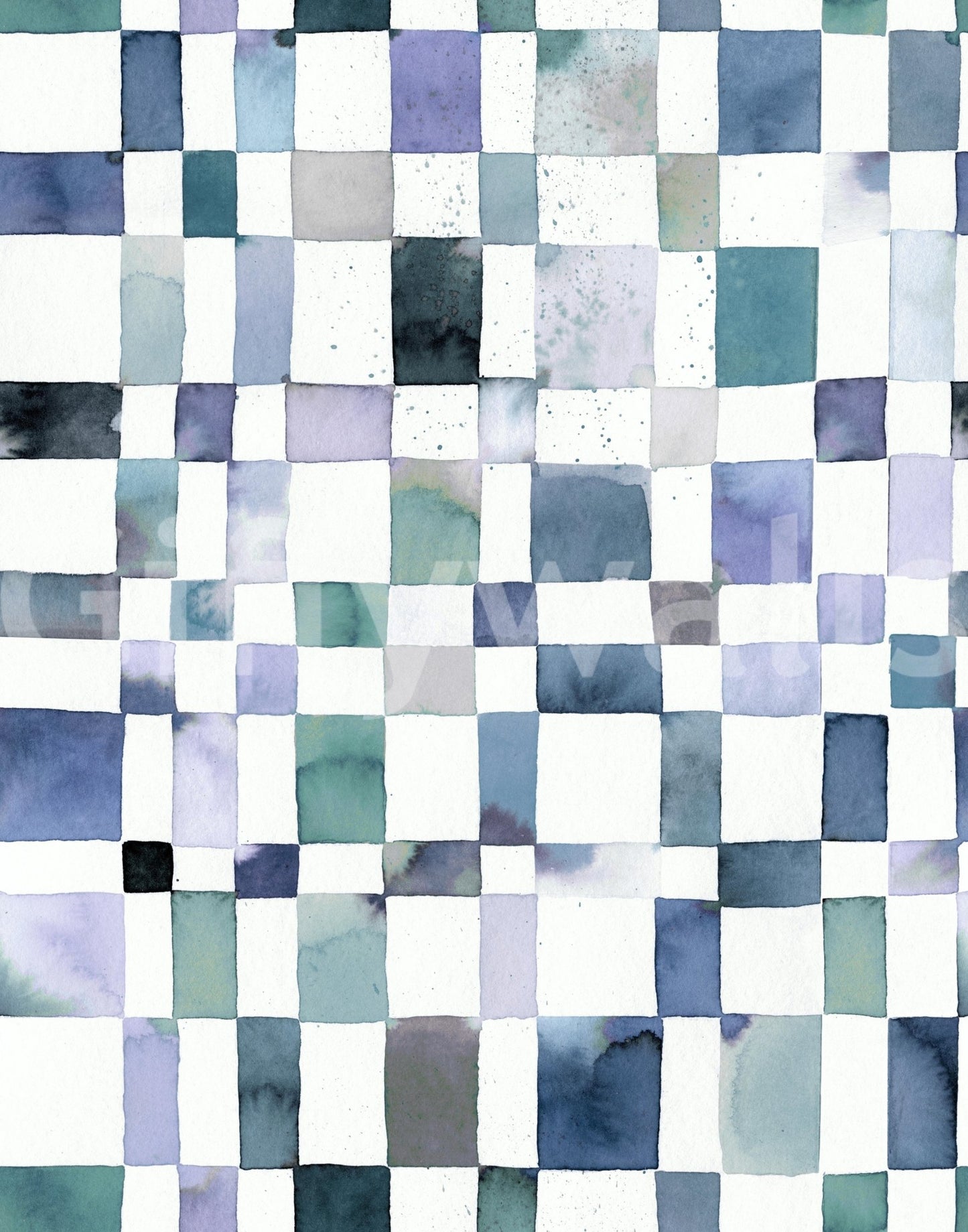 Artistic blue checks wallpaper for home decor

