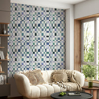 Hand-painted checkerboard wall design

