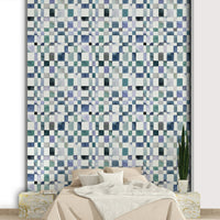 Geometric check pattern in soft blue tones

