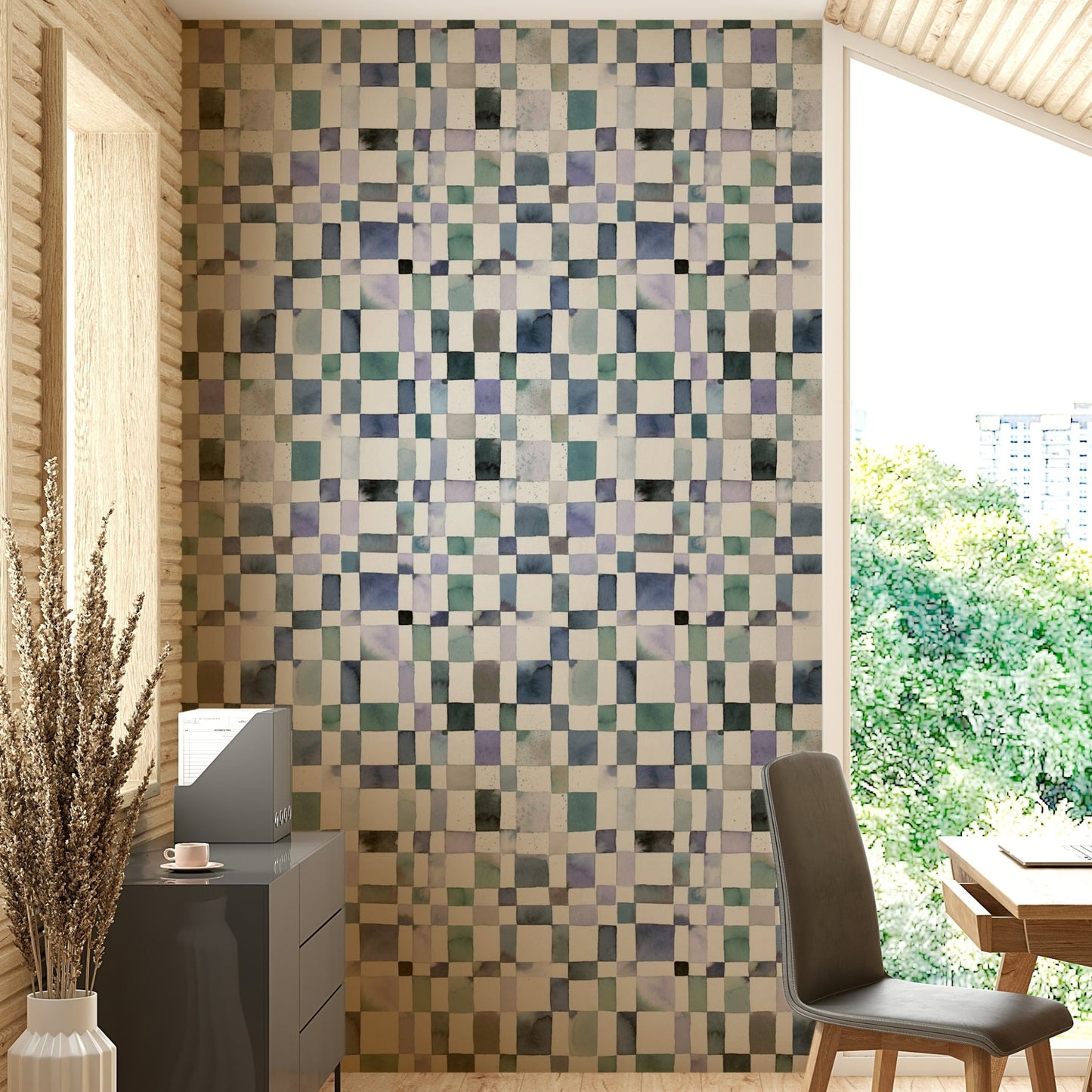 Soft blue grid pattern with a brushstroke finish

