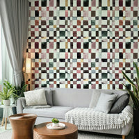 Geometric grid wallpaper with artistic finish

