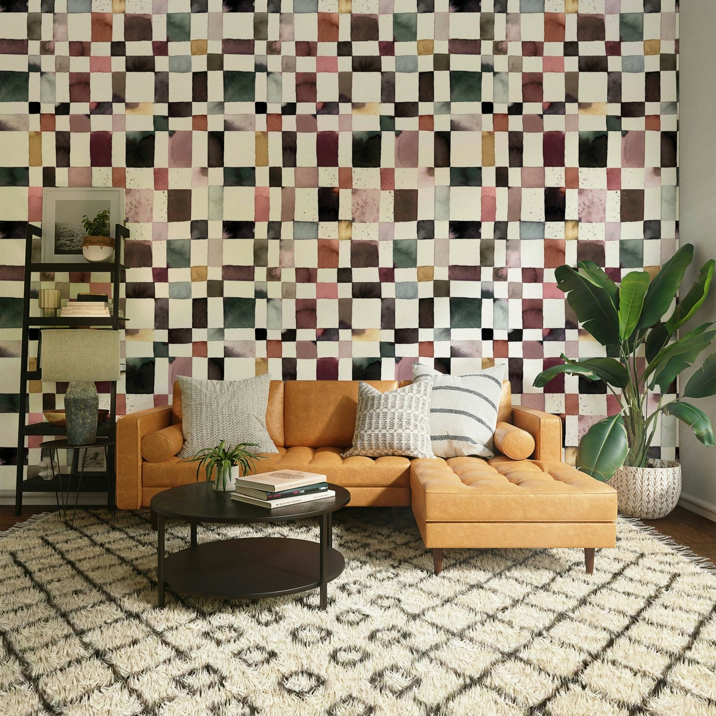 Soft watercolor checks for modern wall decor

