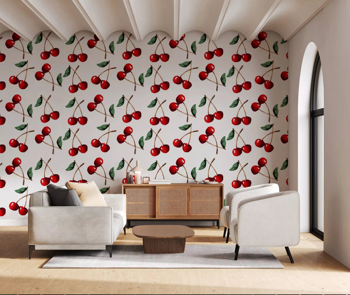 Vibrant cherries wallpaper defines a contemporary lounge⁠GD9449