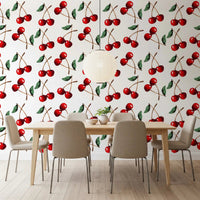 Zoomed-in stems and leaves of the Watercolor Cherries wallpaperGD9449