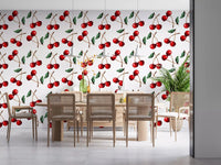 Hand-painted red fruit on this Watercolor Cherries wallpaperGD9449