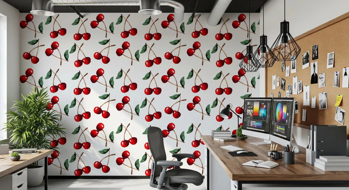 Workplace showcased with Watercolor Cherries wallpaperGD9449