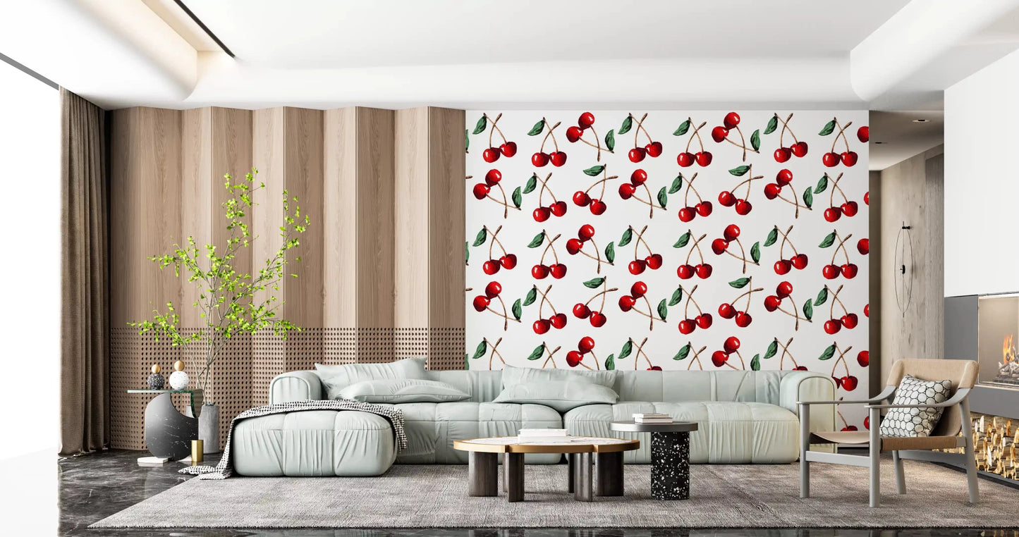 Calm Living room environment featuring Watercolor Cherries wallpaperGD9449
