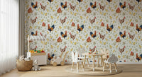 Vintage agriculture aesthetic Watercolor Chicken Coop peel and stick wallpaper.