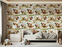 Watercolor Chicken Coop wall treatment, beautiful rural landscape.
